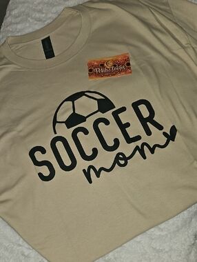 Gildan Soccer Mom Short Sleeve Tee in Beige with Black Print
